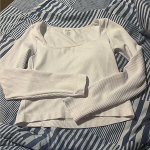 Shosho Women's Cream Ribbed Long Sleeve Top